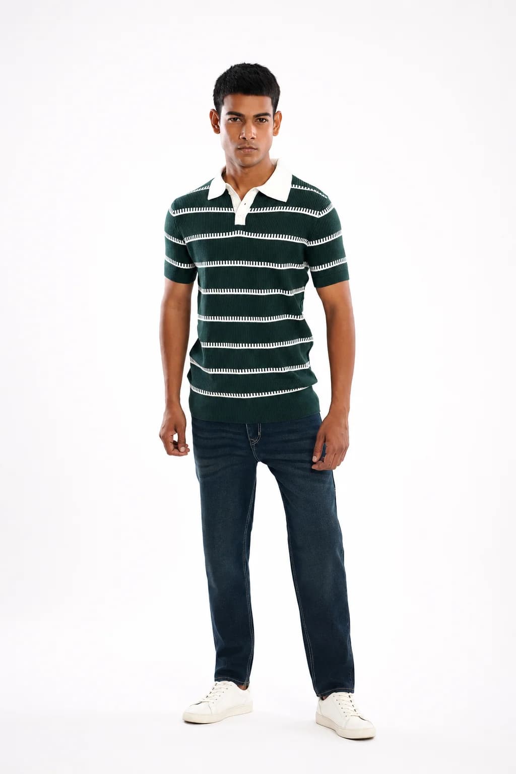 Men Cambridge Striped Polo Collar 100% Cotton Knitted T-Shirt