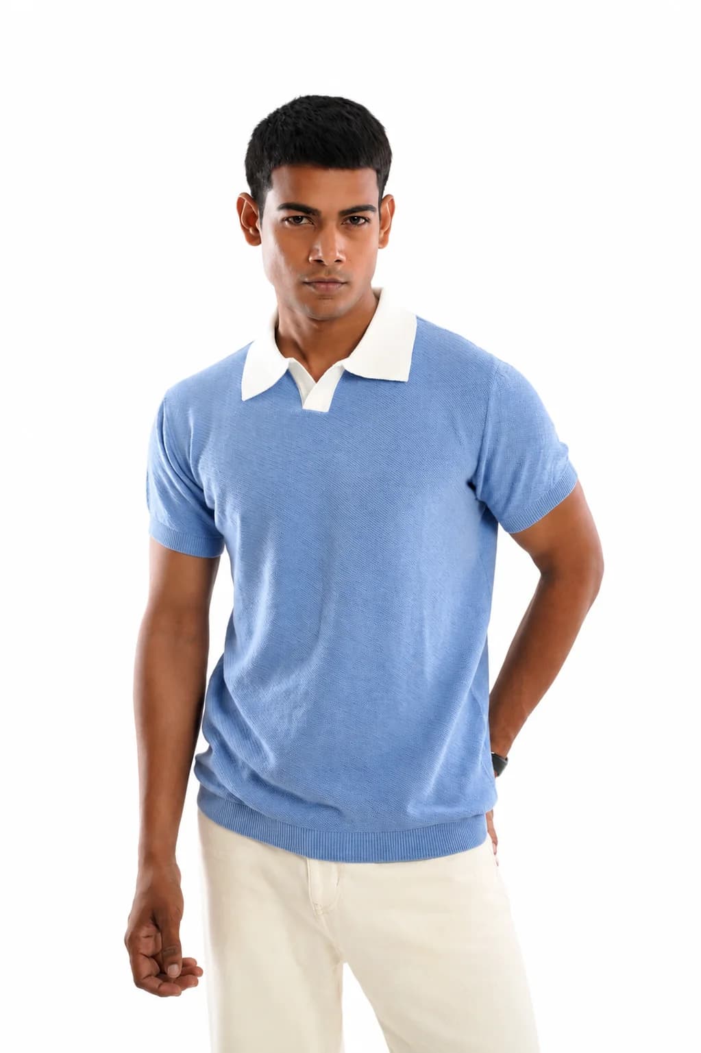 Men Azure Crest Polo Collar 100% Cotton Knitted T-Shirt