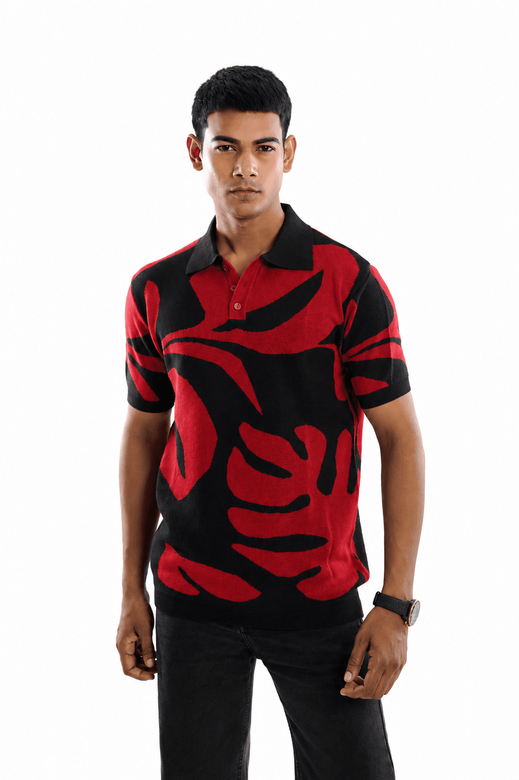 Men Crimson Noir Polo Collar 100% Cotton Knitted T-Shirt